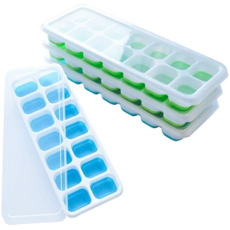Pop-Out Silicone Ice Cube Tray with PP Lid - 4 Pack - Blue / Green