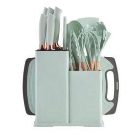 19 Piece Silicone Kitchen Set with Knives, Cutting Board and Storage Rack
