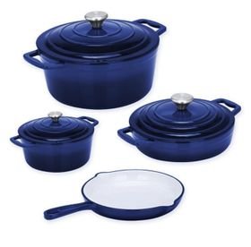 Authentic 7 Piece Cast Iron Dutch Oven Cookware Pot Set
