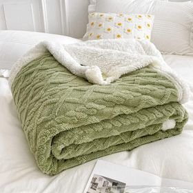 Cozy Cable Knit Warm Winter Sherpa Fleece Throw Blanket - Reversible