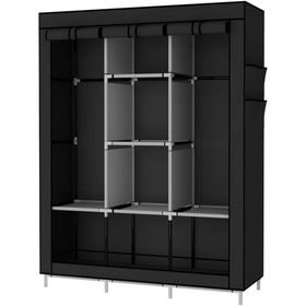 Portable Wardrobe with Dustproof Cover Canvas Closet Clothes Organizer