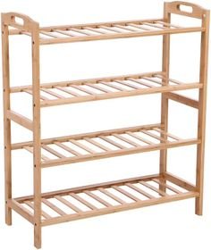 FPP Bamboo Wood Shoe Rack With 4 Tier 12 Pairs Shoe Shelf Storage Organizer