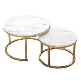 Aiyato Nesting Coffee Table Set 2 Round End Table Stacking Side Tables