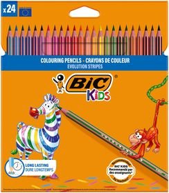 BIC Evolution Stripes - 24 Colouring Pencils for Kids, Students & Teachers
