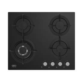 Defy DHG604 60cm Slimline Black Glass Gas Hob w/ Twin Flame Wok