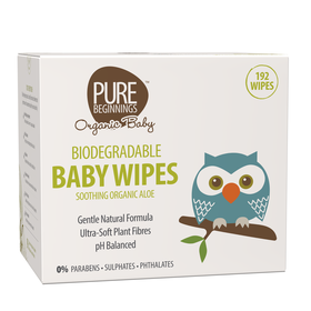 Pure Beginnings - Biodegradable Baby Wipes with Organic Aloe 192 Pack