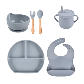 6 Piece BPA Free Silicone Baby Feeding Set with Suction Bowl, Bib & Sippy Cup