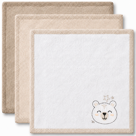 SQUIGGLE Baby 100% Cotton Embroidered Face Cloths (3 PACK) - Soft & Gentle