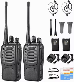 Long Range Walkie Talkies with Earpiece and LED Flashlight 2 Pack Black