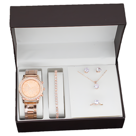 5 PCS Crystal Watch Lady Silver Accessories Necklace Bracelet Woman Gift