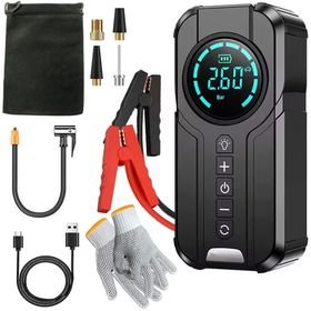 4In1 Car Emergency Booster, Tire Inflator, Power Bank, Flashlight & Glove