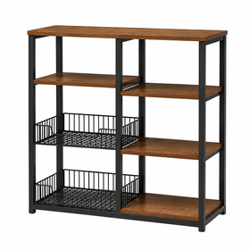 4-Tier Kitchen Storage Rack with Wire Baskets and Steel Frame