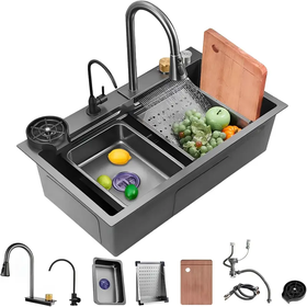 Kitchen Sink-Waterfall Faucet Vegetable Washing Basin Dish Sink Bar Sink