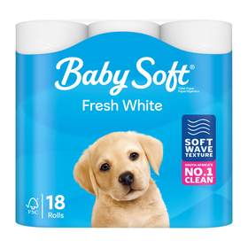 Baby Soft Fresh White 2 Ply Toilet Paper - Pack of 18