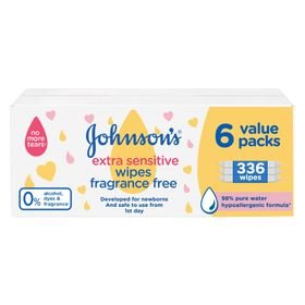 Johnson's Baby Wipes Extra Sensitive 6 Value Pack 336 Wipes