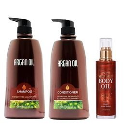 Argan Oil Shampoo & Conditioner 750ml & Nuspa Shimmer Body Oil 100ml