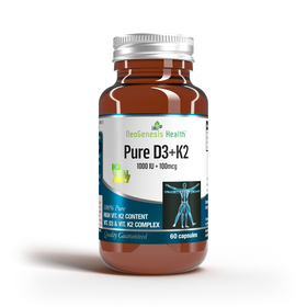 PURE D3+ K2|1000 IU Vit D3 + 100 mcg K2Vital| Bone + Cardiovascular Support