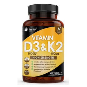 Vitamin D3 & K2 Tablets 6 Months Supply - Bone/Teeth/Muscle/Immune Support