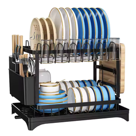 2-Tier Dish Drying Rack with Cutlery Holder & Drain Tray
