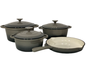 Pot set 7 Piece Cast Iron Grooved Lid Grey