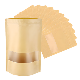 50 Piece Kraft Paper Bags Brown with Window for Food & Snack Home Storage