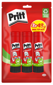 Pritt Glue Stick 43g (3 Pack) - Non-Toxic Adhesive for School & Office Use