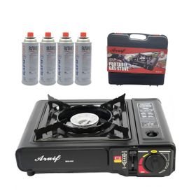 Portable Camping Gas Stove + 4 Gas Canisters 227g