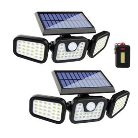 2x Solar Security Flood Light 3 Adjustable Heads With Mini COB LED Keychain