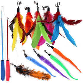 Interactive Cat Toys 2 Wand Teaser Toys & 10 Cat Feather Refills with Bell