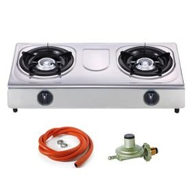 2 Plate Stainless Steel Gas Stove with Hose and Regulator
