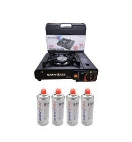 Safy gas Portable Camping Gas Stove + 4 Gas Canisters 227g
