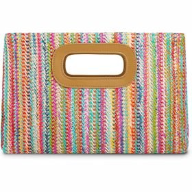 QYNIAL Straw Top Handle Clutch Handbag Women with Chain Colorful/Apricot