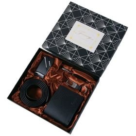 Perfect Gift Set For Him:Leather Wallet + Leather Belt Keychain, Pen