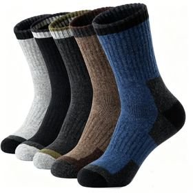 Men's Merino Wool Hiking Socks - 5 Pairs, Warm Thick Winter Mid-Calf Socks