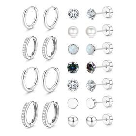 Earrings Stainless Steel Flat Back Stud Hoop Earrings Cartilage jewelry Set