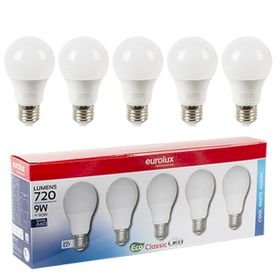 Eurolux - LED A60 Classic E27 Globes 9w 4000K Cool White - 5 Pack