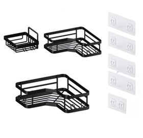 3-pack Stainless steel Shower Rack Caddy with 10 Hooks Bathroom -Black