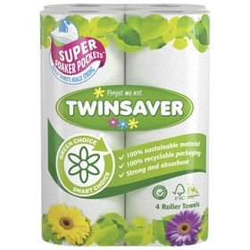Twinsaver Classic White Roller Towel x4