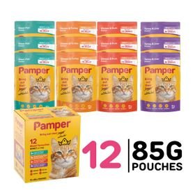 Pamper Adult Wet Cat Food in Jelly & Gravy Multi-Pack (12 x 85g)Pouches